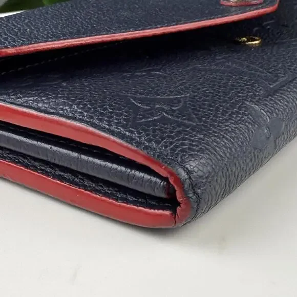B108 💎✨Authentic Louis Vuitton Monogram Empreinte Long Wallet Navy Red Accent - Picture 6 of 8